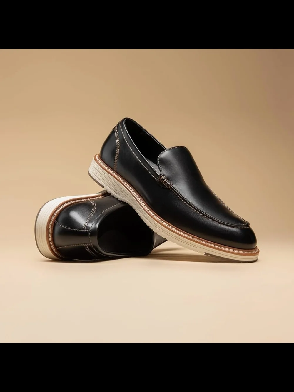 Bruno Marc  Shoes Men's Black Leather Slip-On Loafer with Contrast Sole